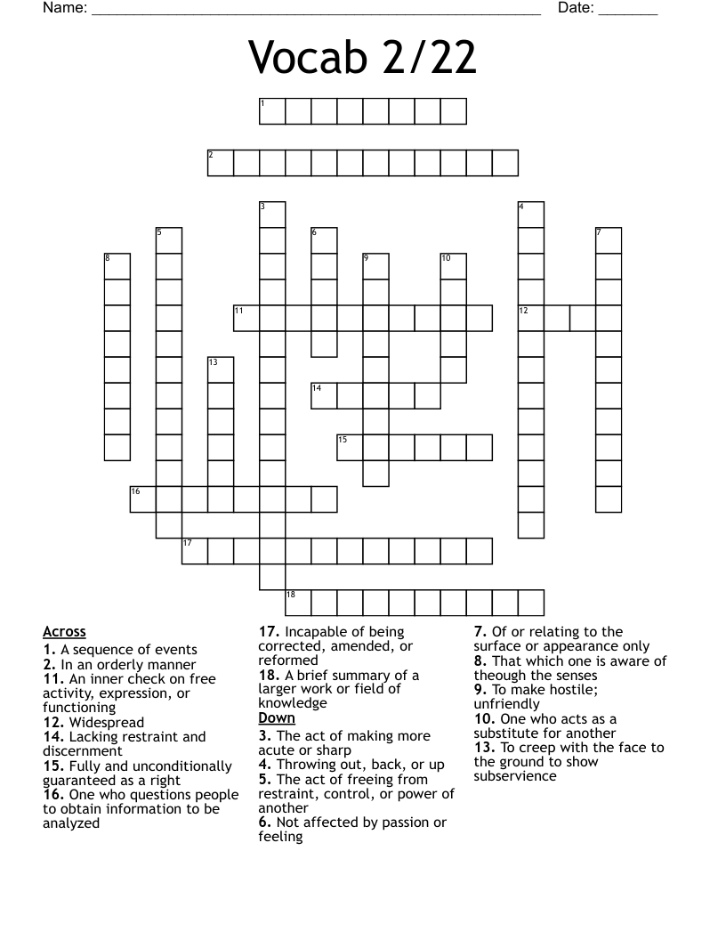 Vocab 2/22 Crossword