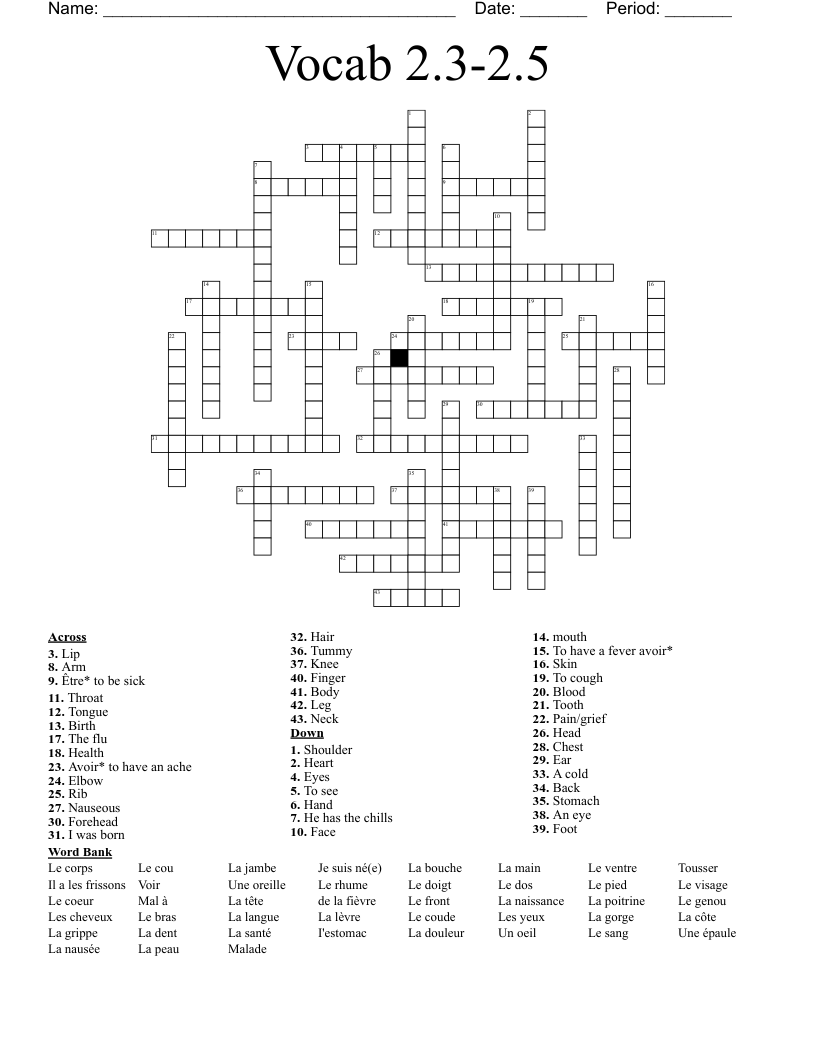 Vocab 2.3-2.5  Crossword