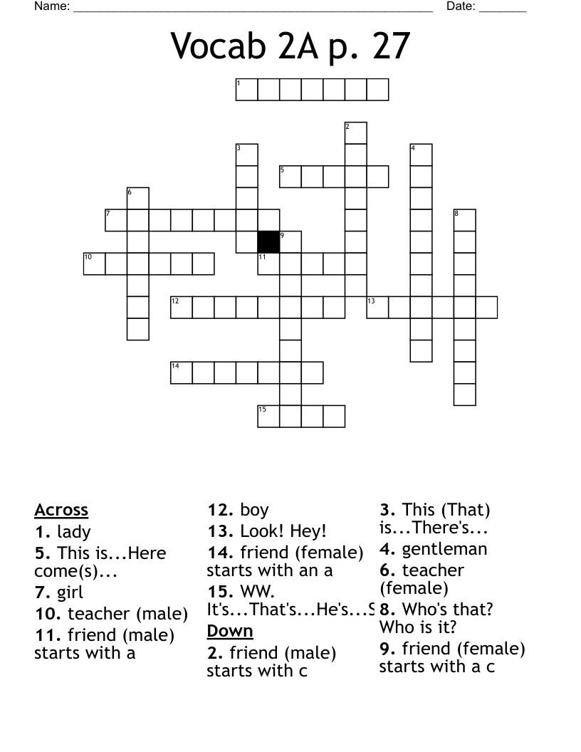 Vocab 2A p. 27 Crossword