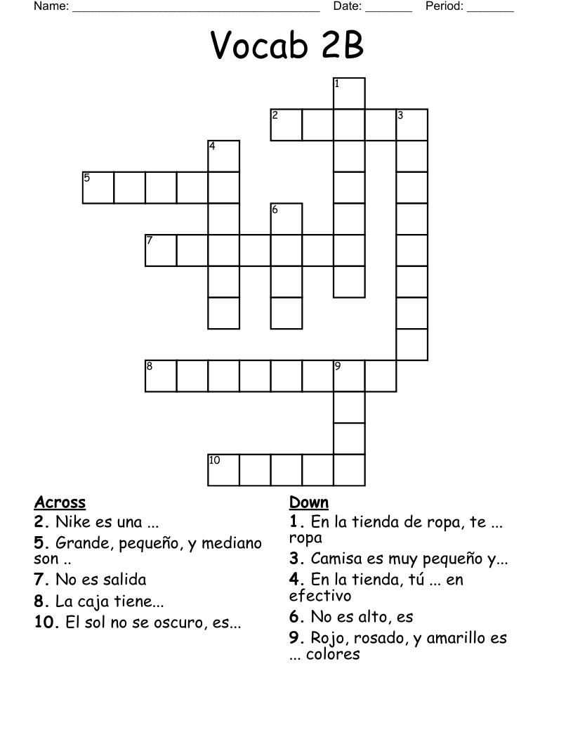 Vocab 2B Crossword