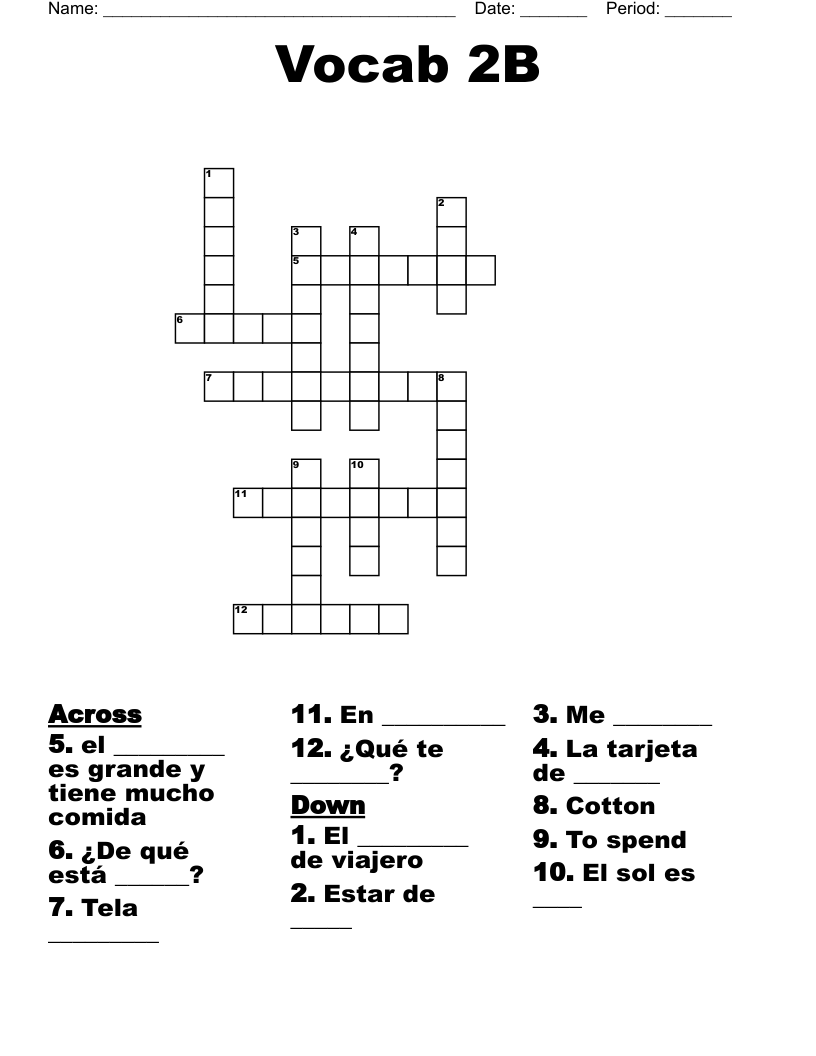 Vocab 2B Crossword