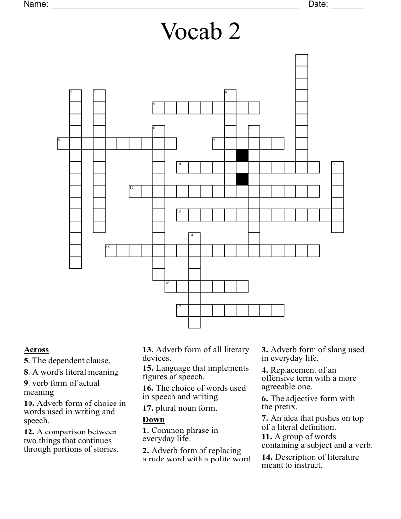 Vocab 2 Crossword