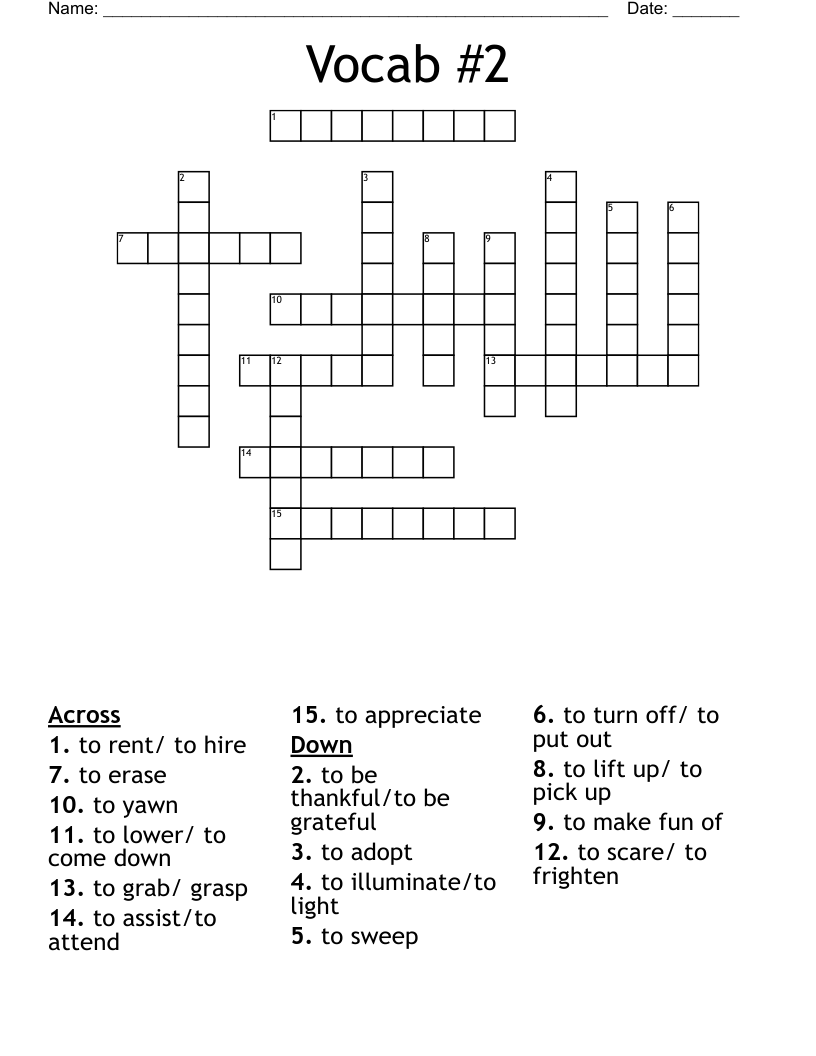 Vocab #2 Crossword