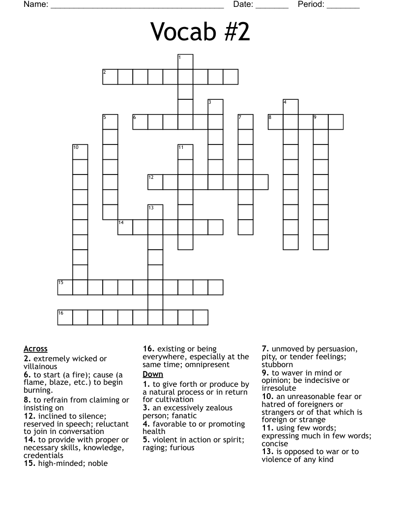Vocab #2 Crossword