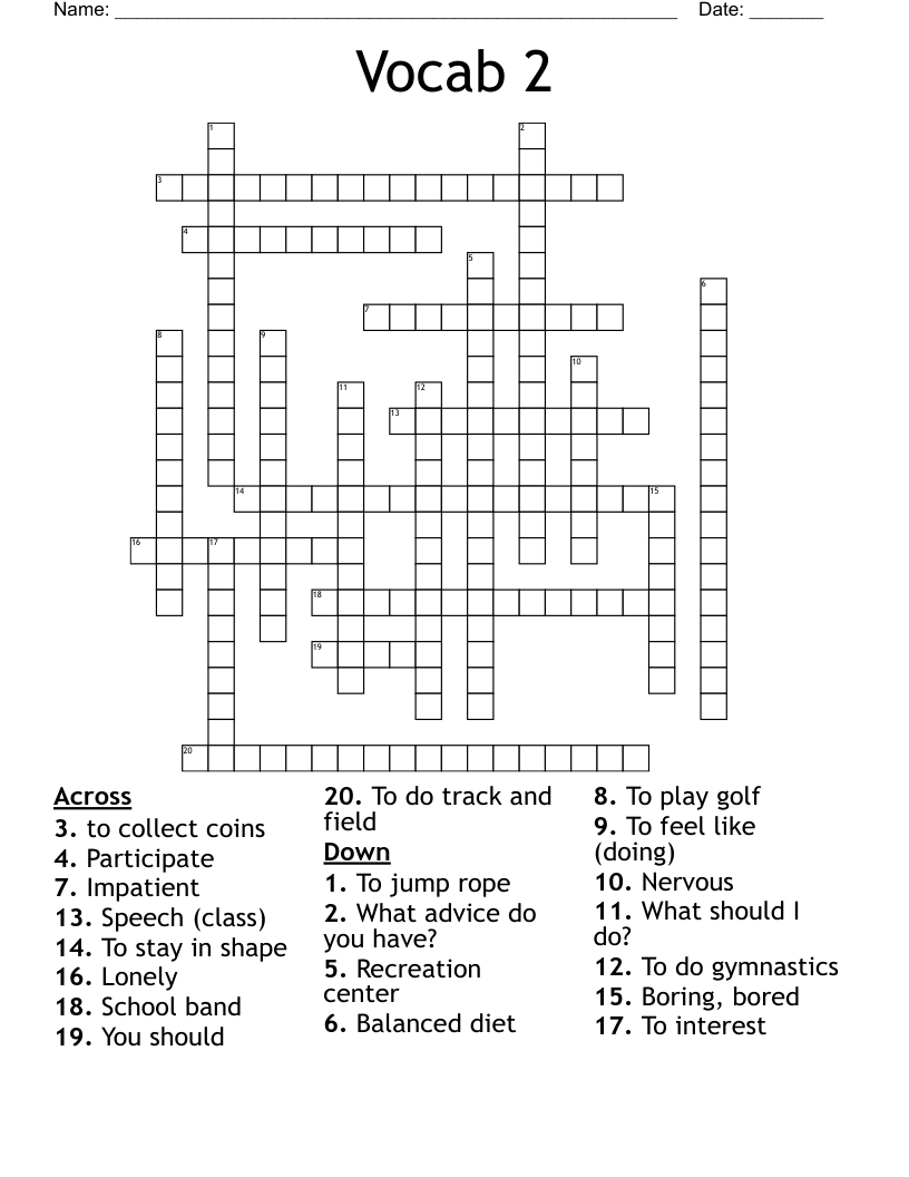 Vocab 2 Crossword