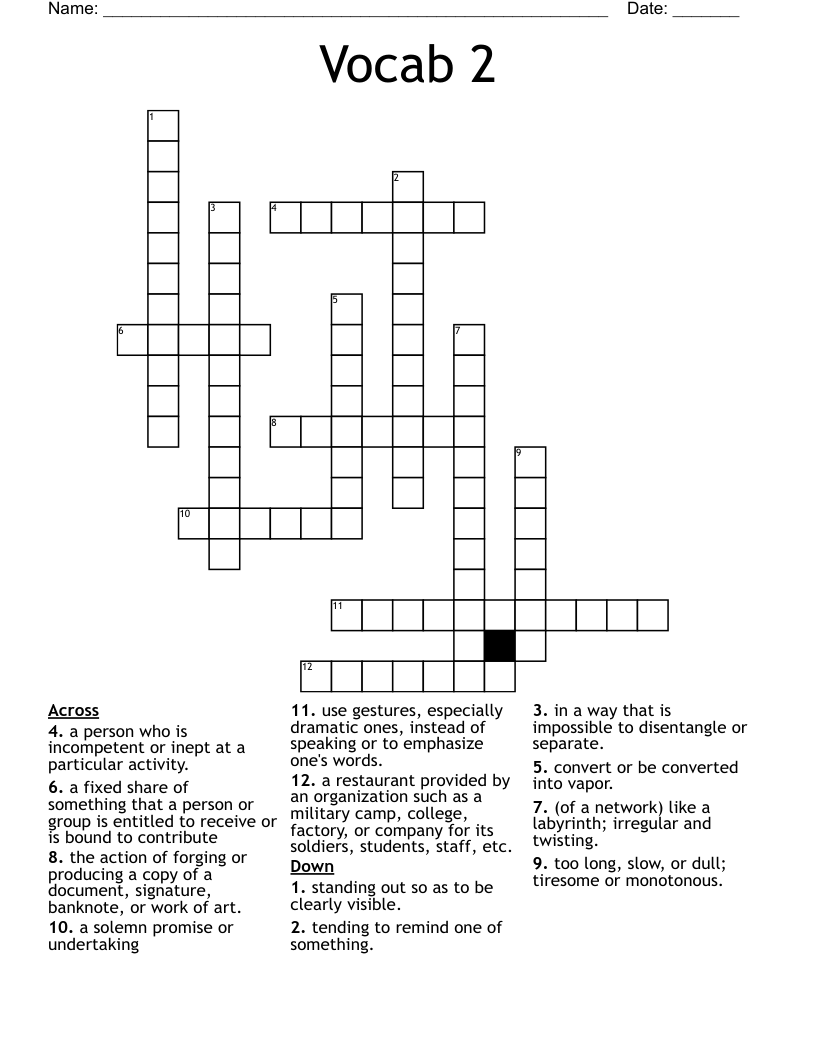 Vocab 2 Crossword