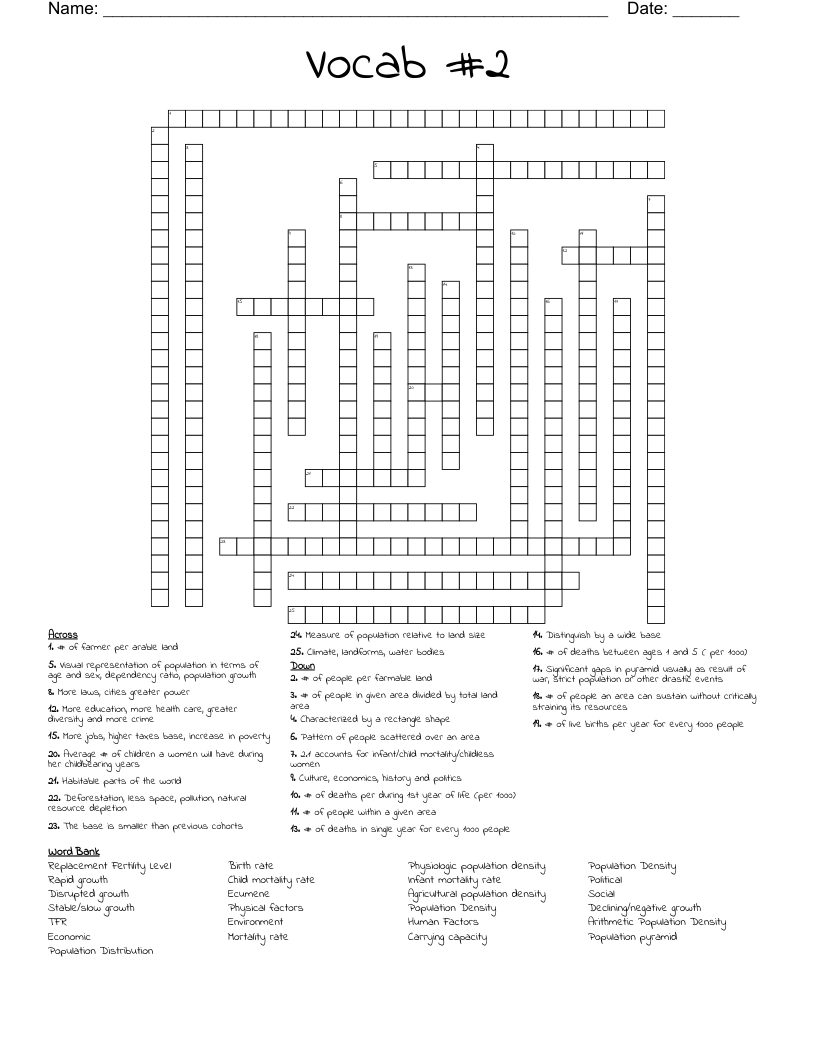 Vocab #2 Crossword