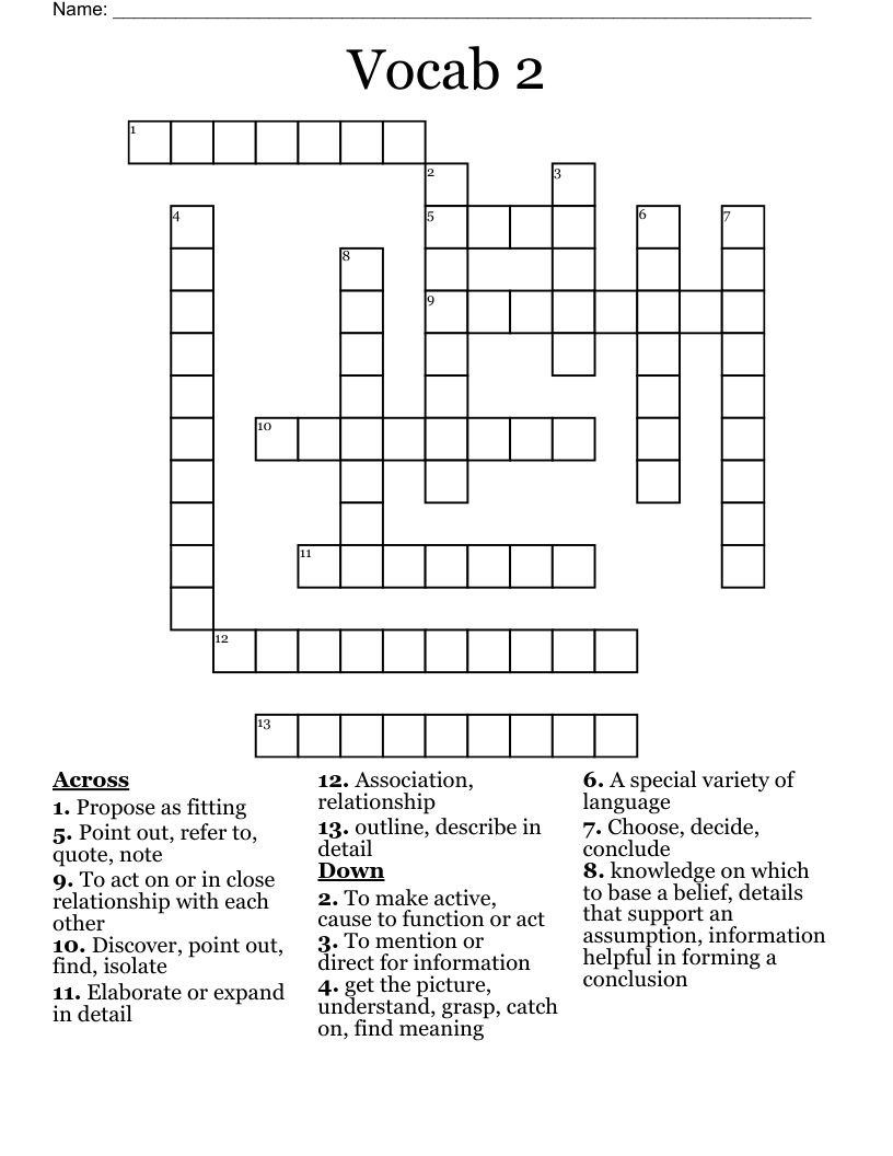 Vocab 2 Crossword
