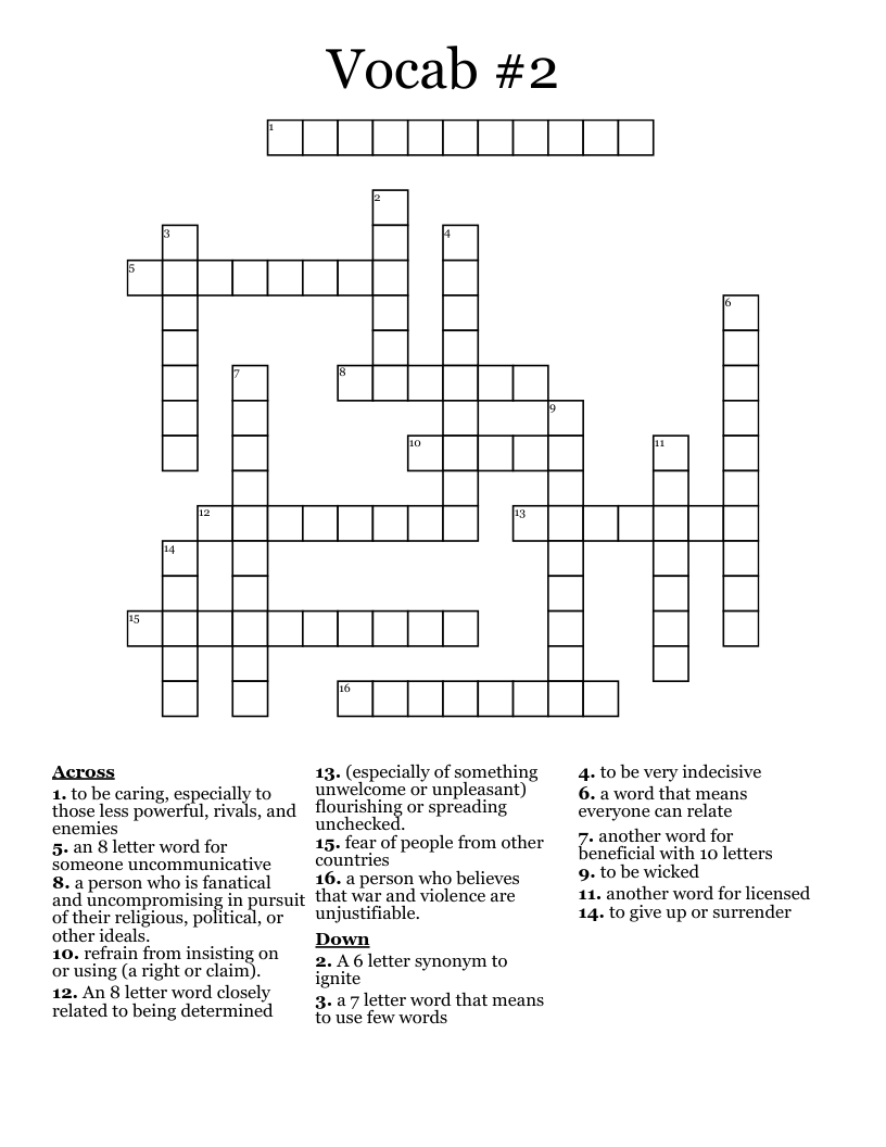 Vocab #2 Crossword