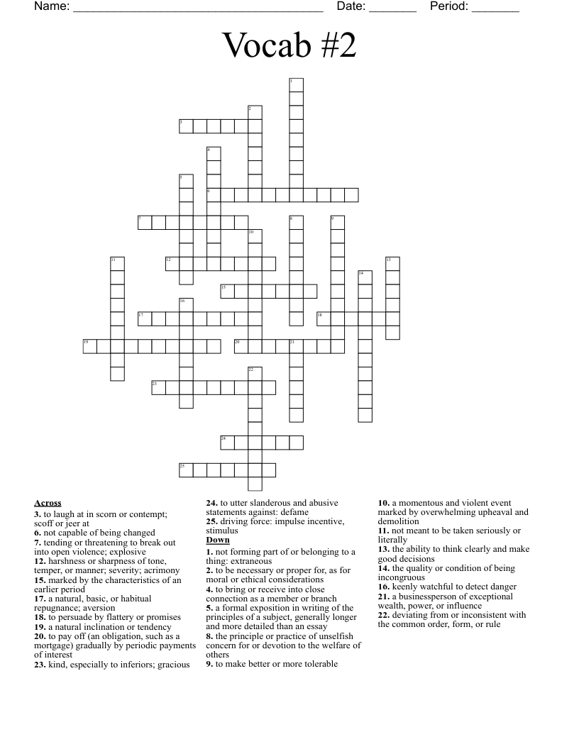 Vocab #2 Crossword