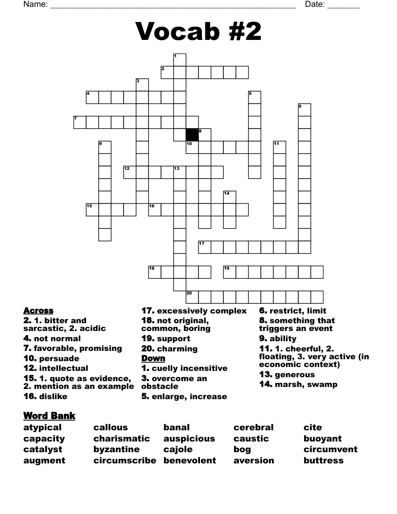 Vocab #2 Crossword