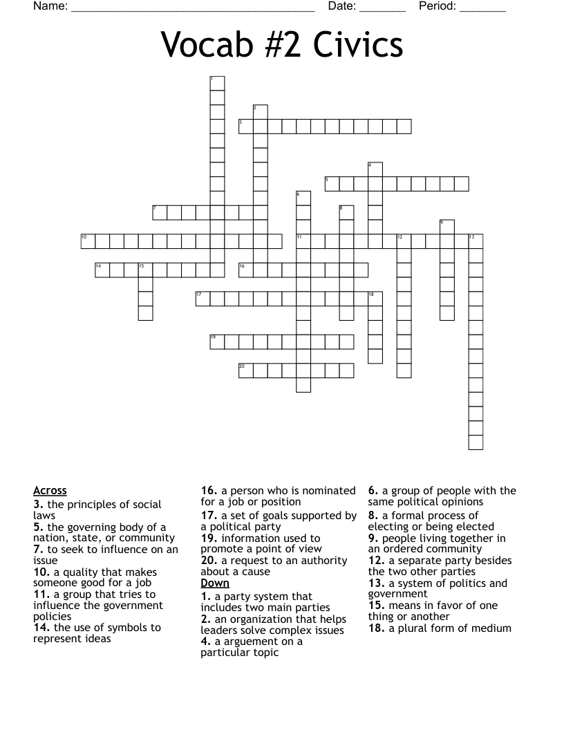 Vocab #2 Civics Crossword