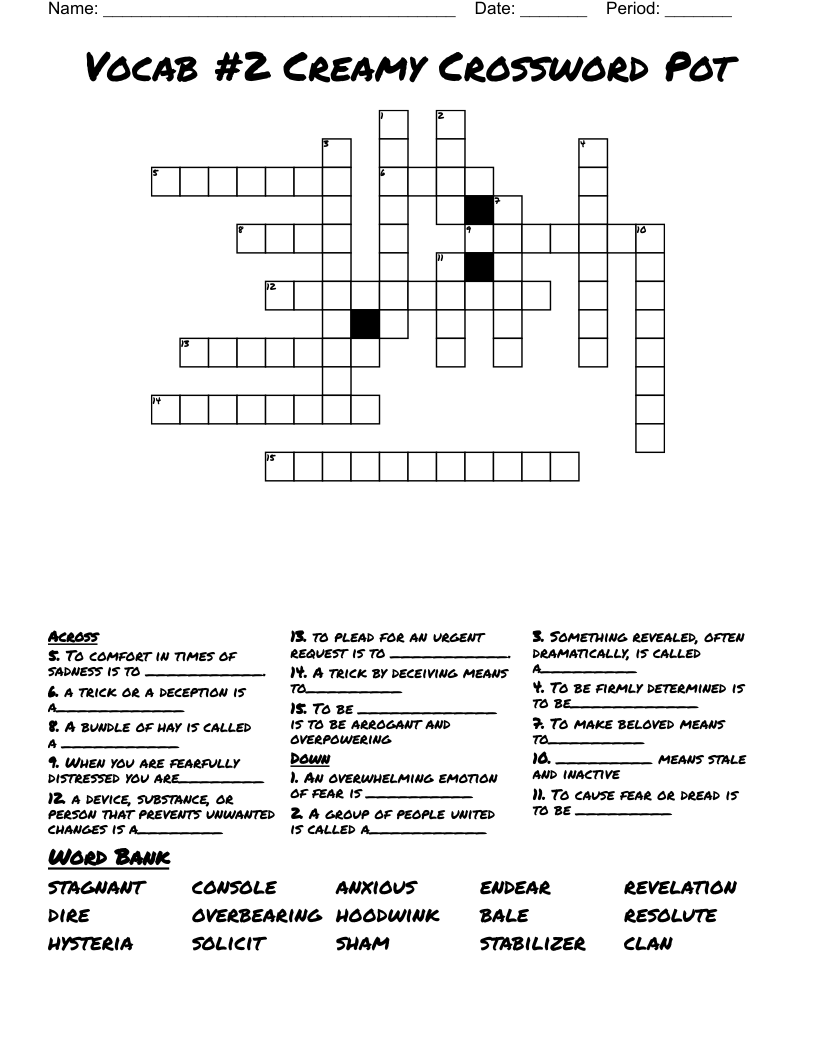 Vocab #2 Creamy Crossword Pot