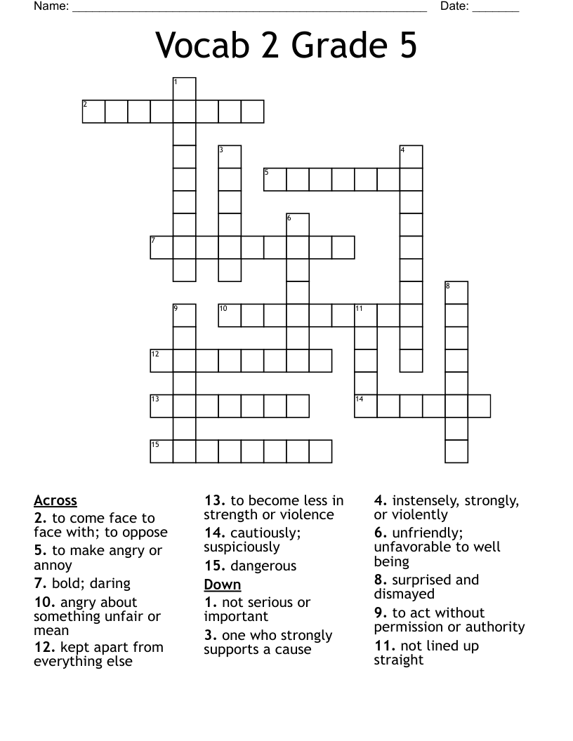 Vocab 2 Grade 5 Crossword