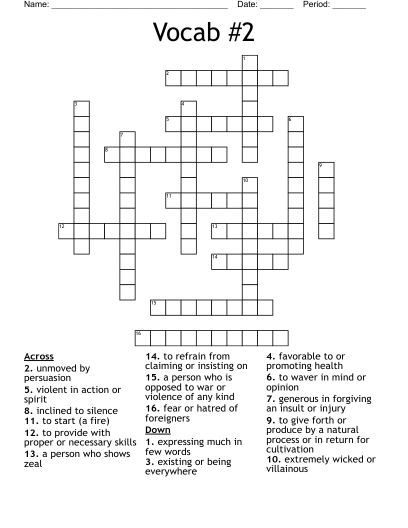Vocab #2  Crossword