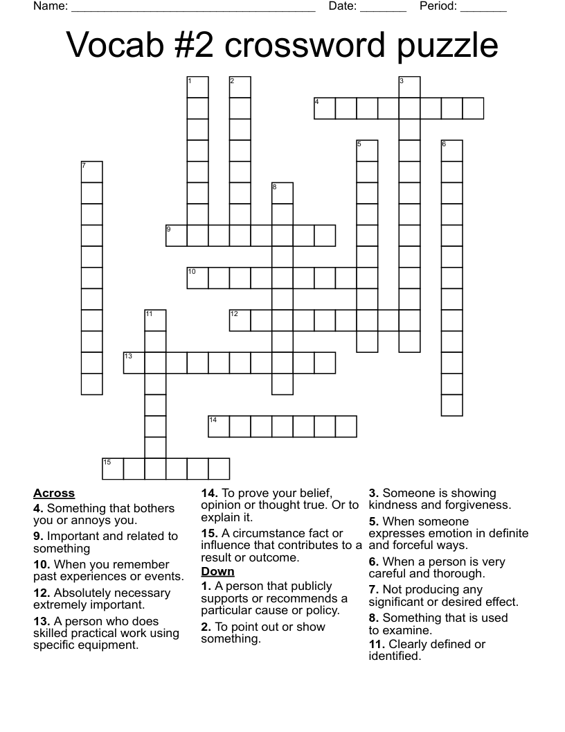 Vocab #2 crossword puzzle
