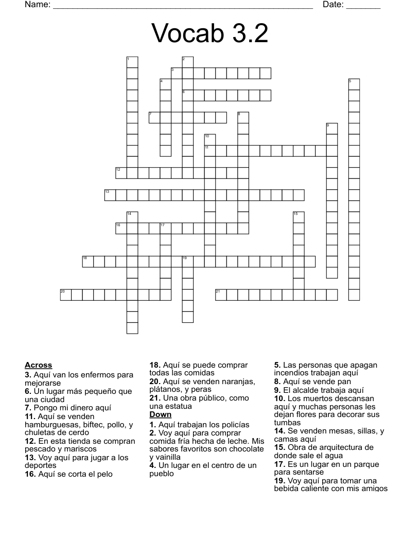 Vocab 3.2 Crossword
