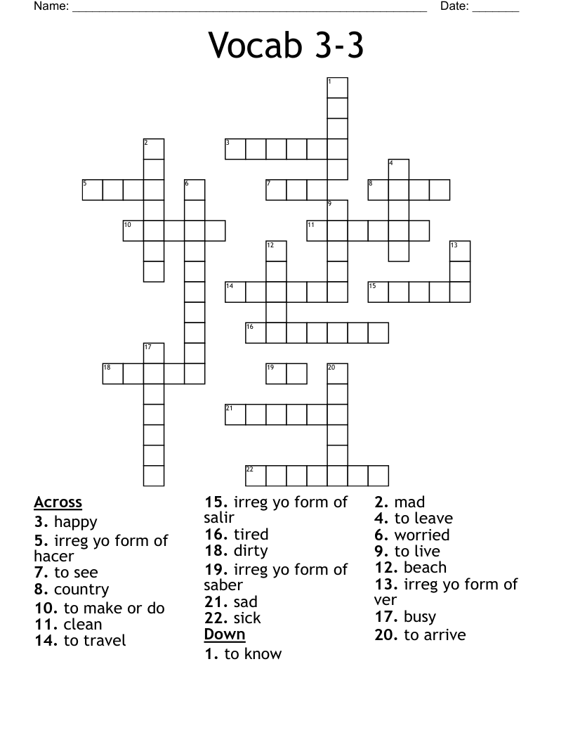 Vocab 3-3 Crossword