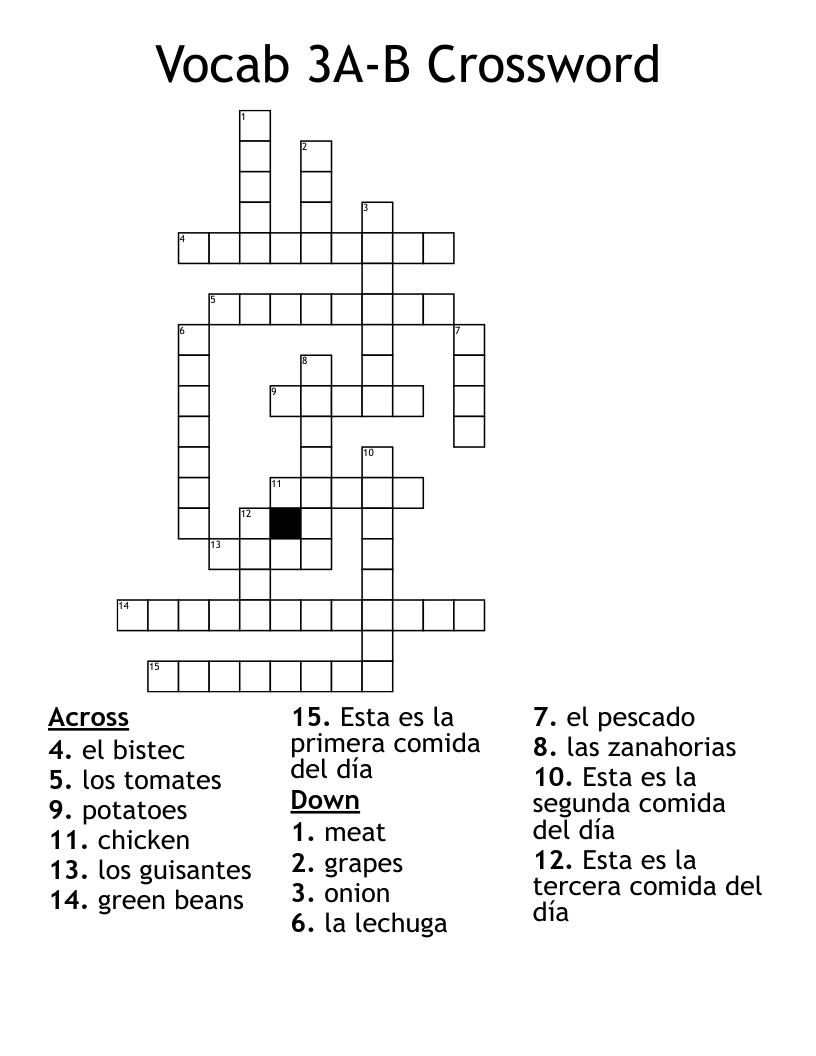 Vocab 3A-B Crossword