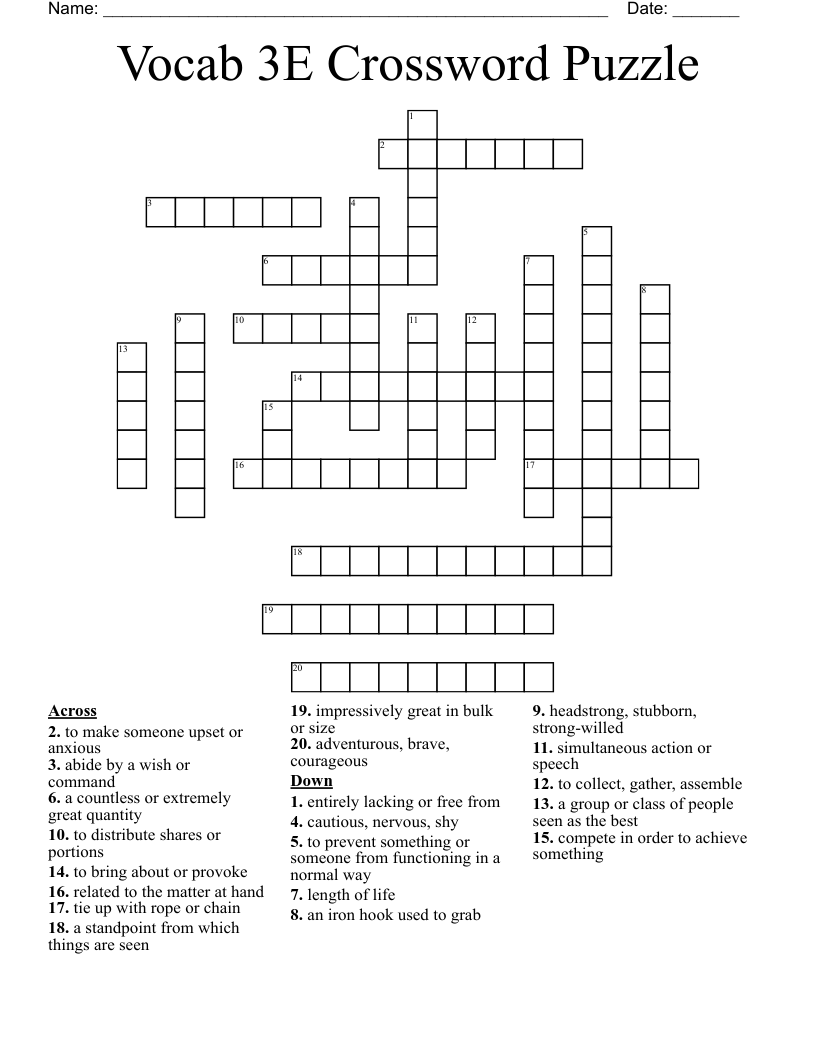 Vocab 3E Crossword Puzzle