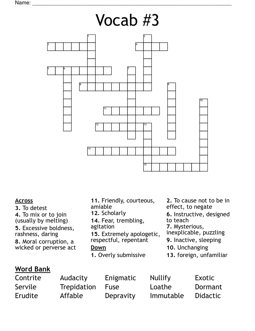 Vocab #3 Crossword