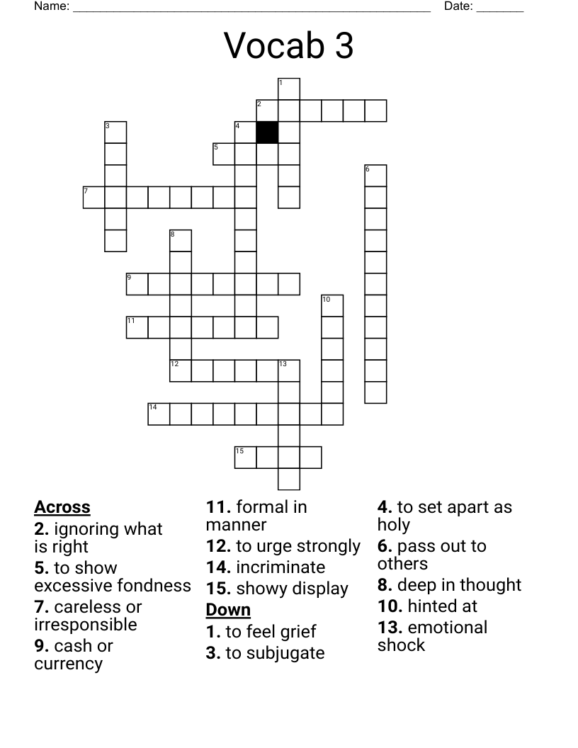 Vocab 3 Crossword