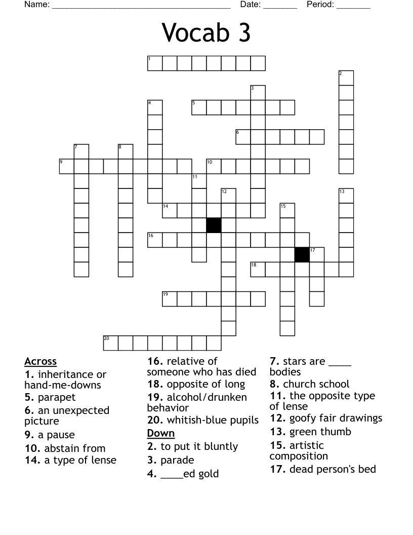 Vocab 3 Crossword