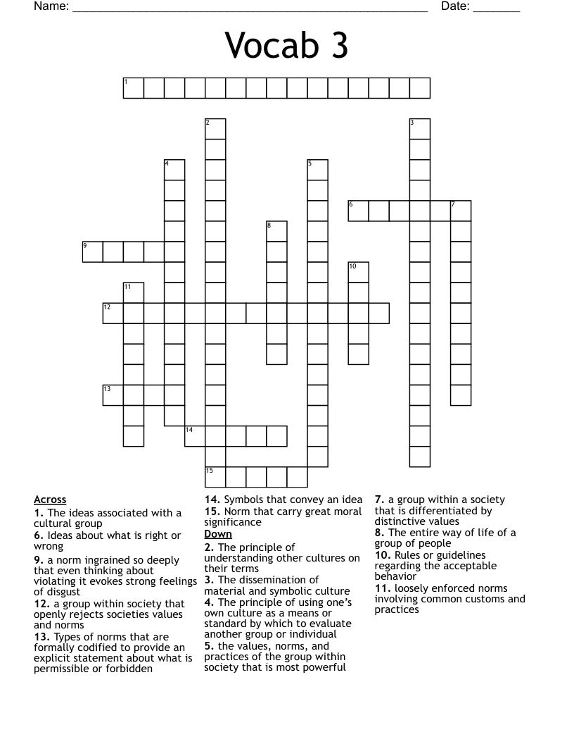 Vocab 3 Crossword