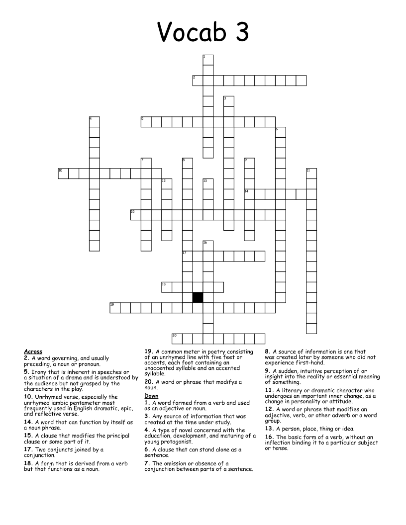 Vocab 3 Crossword