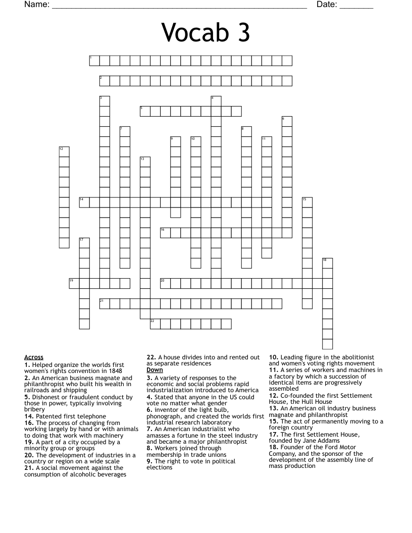 Vocab 3 Crossword