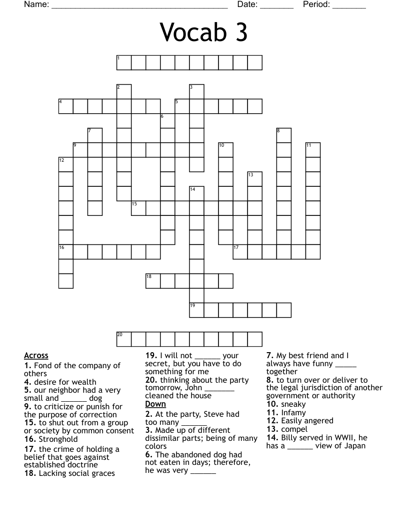 Vocab 3 Crossword