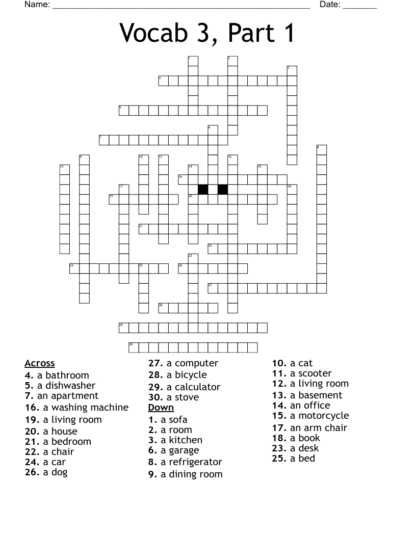 Vocab 3, Part 1  Crossword