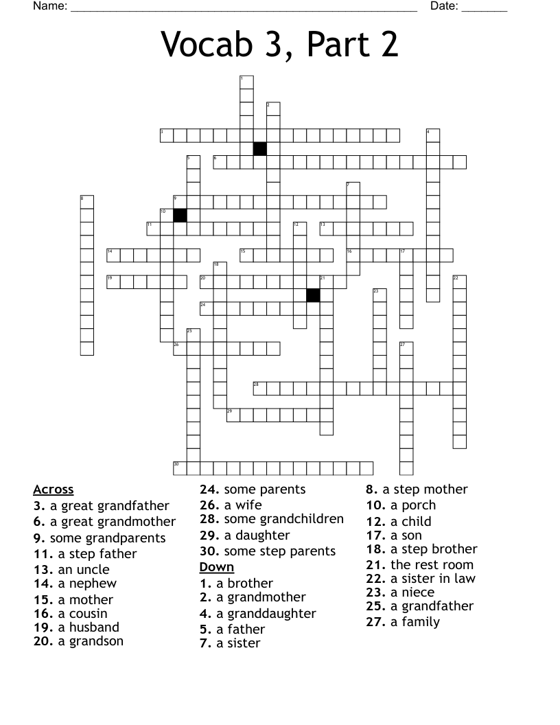 Vocab 3, Part 2  Crossword
