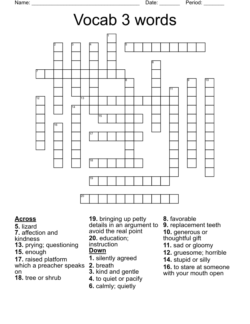 Vocab 3 words Crossword