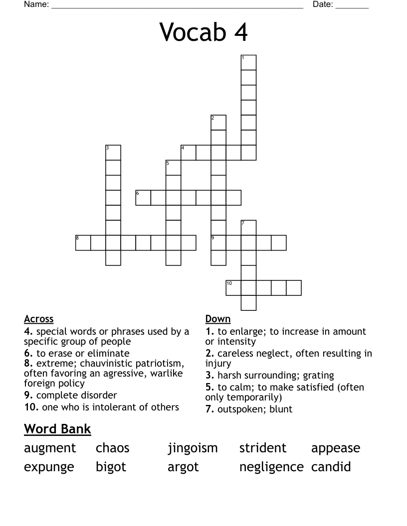 Vocab 4 Crossword