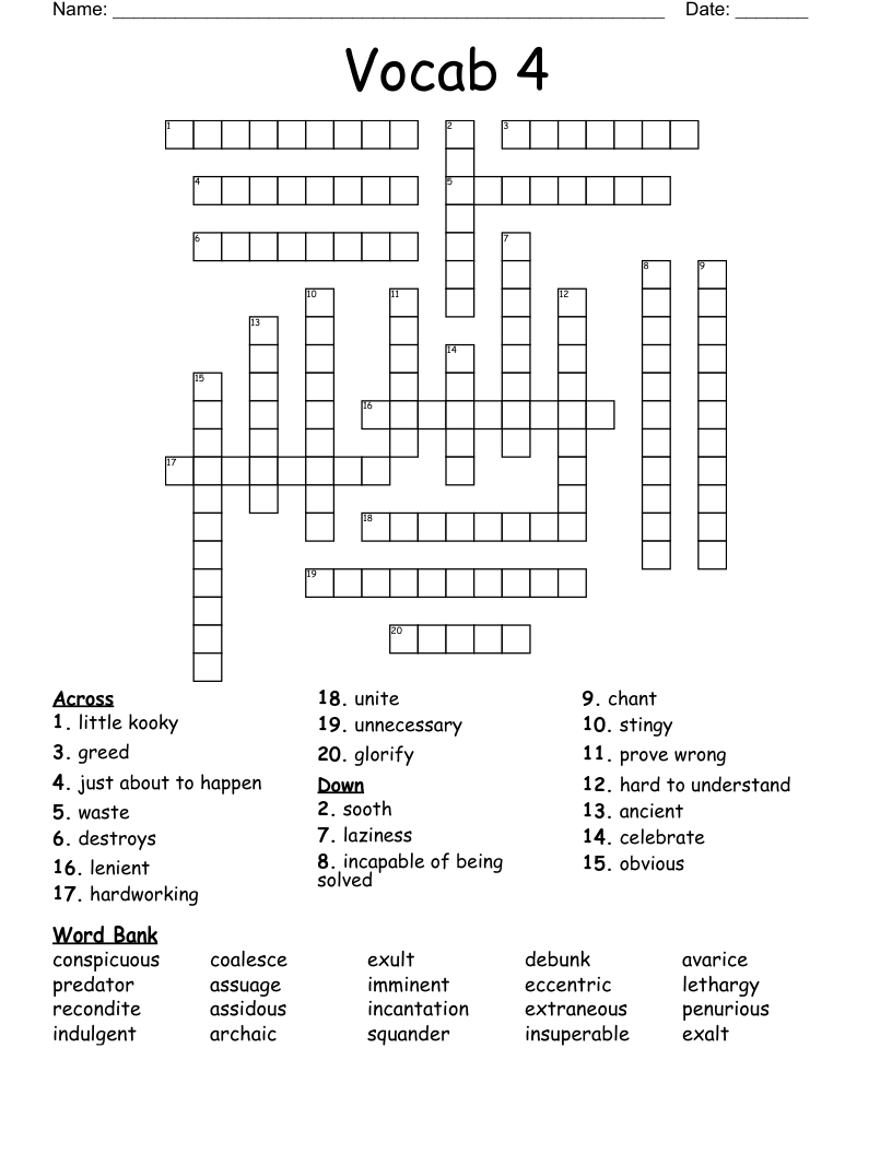 Vocab 4 Crossword