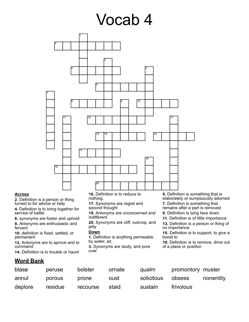 Vocab 4 Crossword