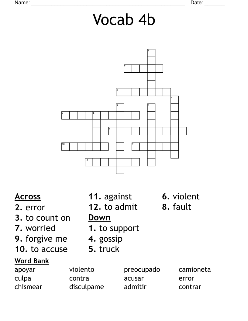 Vocab 4b Crossword