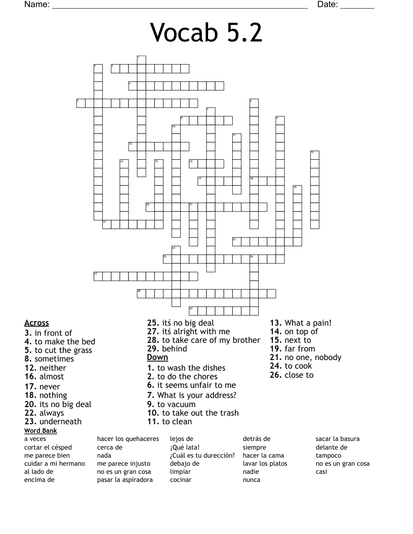 Vocab 5.2 Crossword