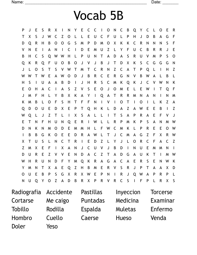 Vocab 5B Word Search