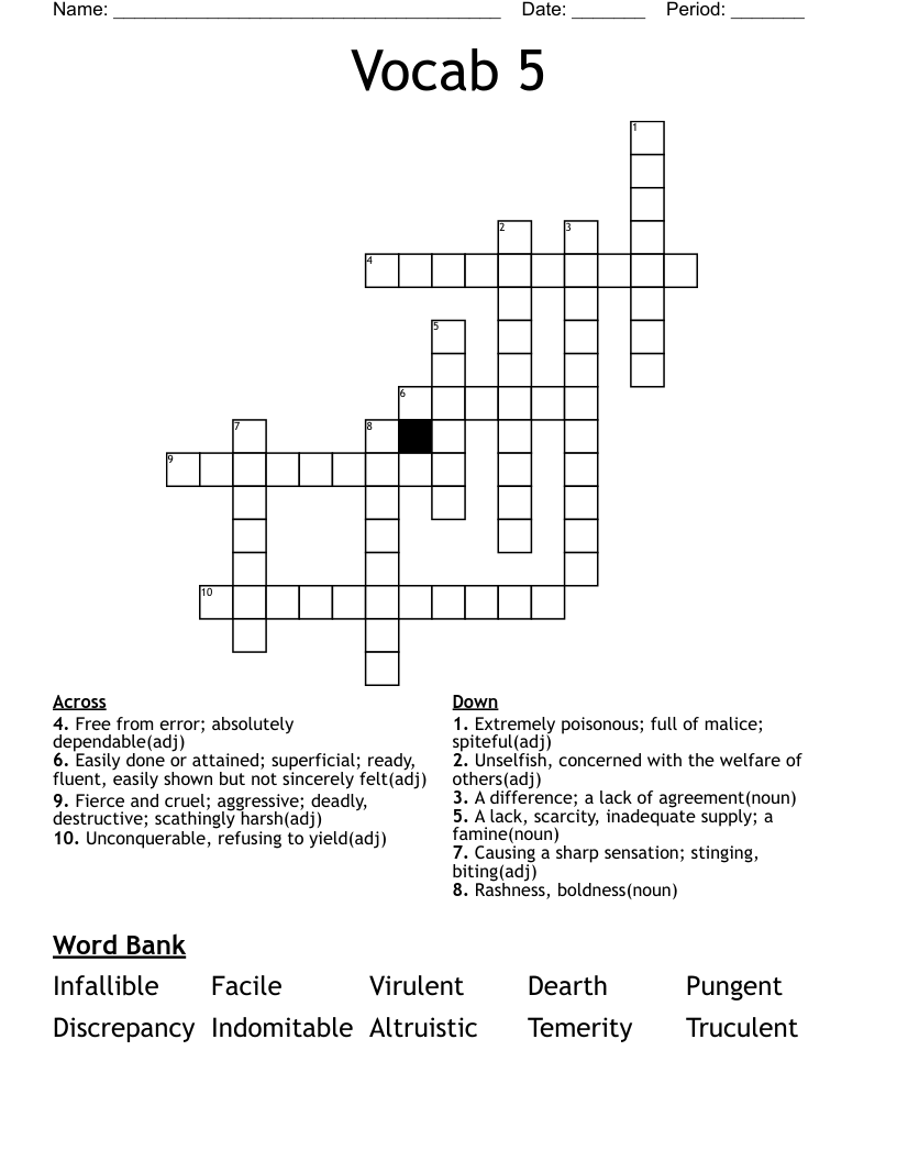 Vocab 5 Crossword