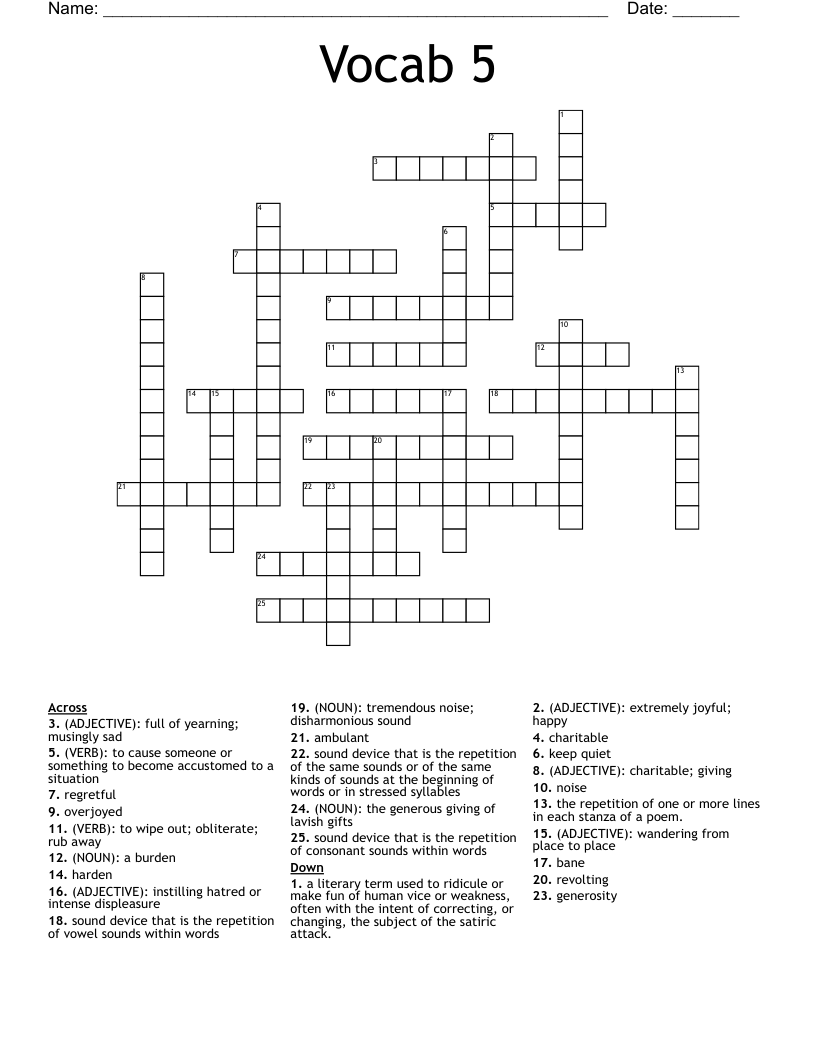 Vocab 5 Crossword