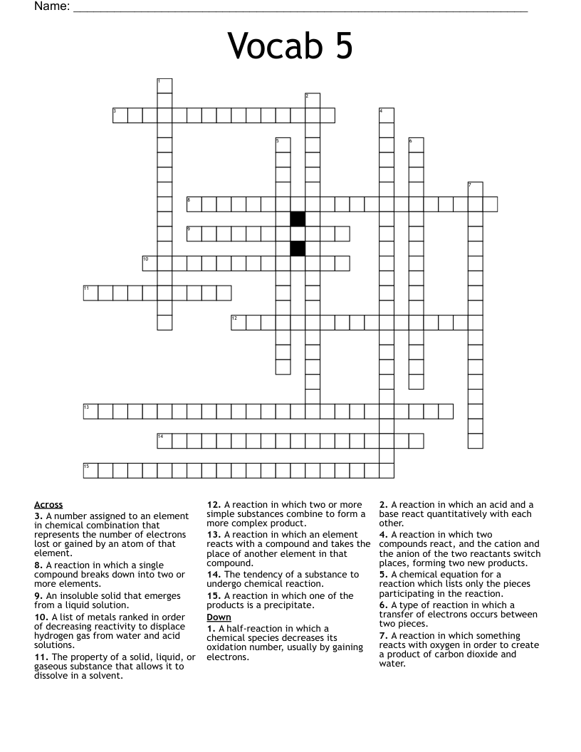 Vocab 5 Crossword
