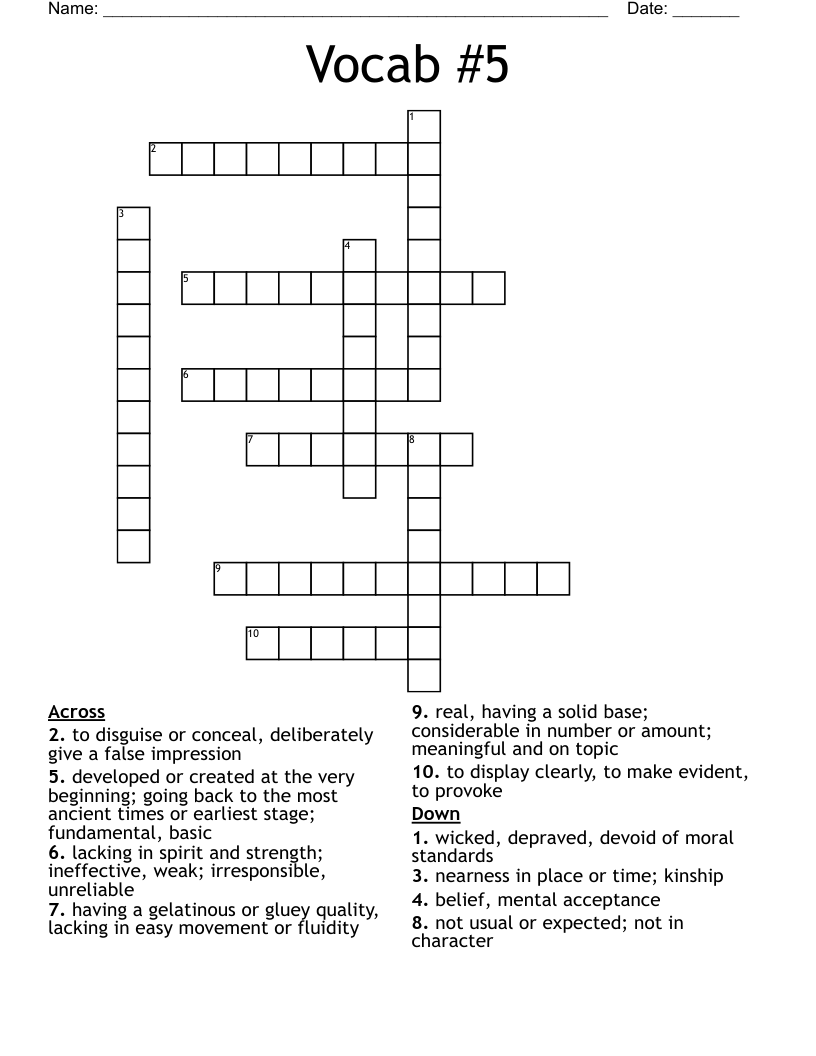 Vocab #5 Crossword