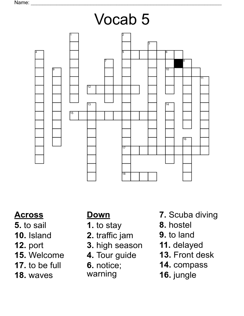 Vocab 5 Crossword