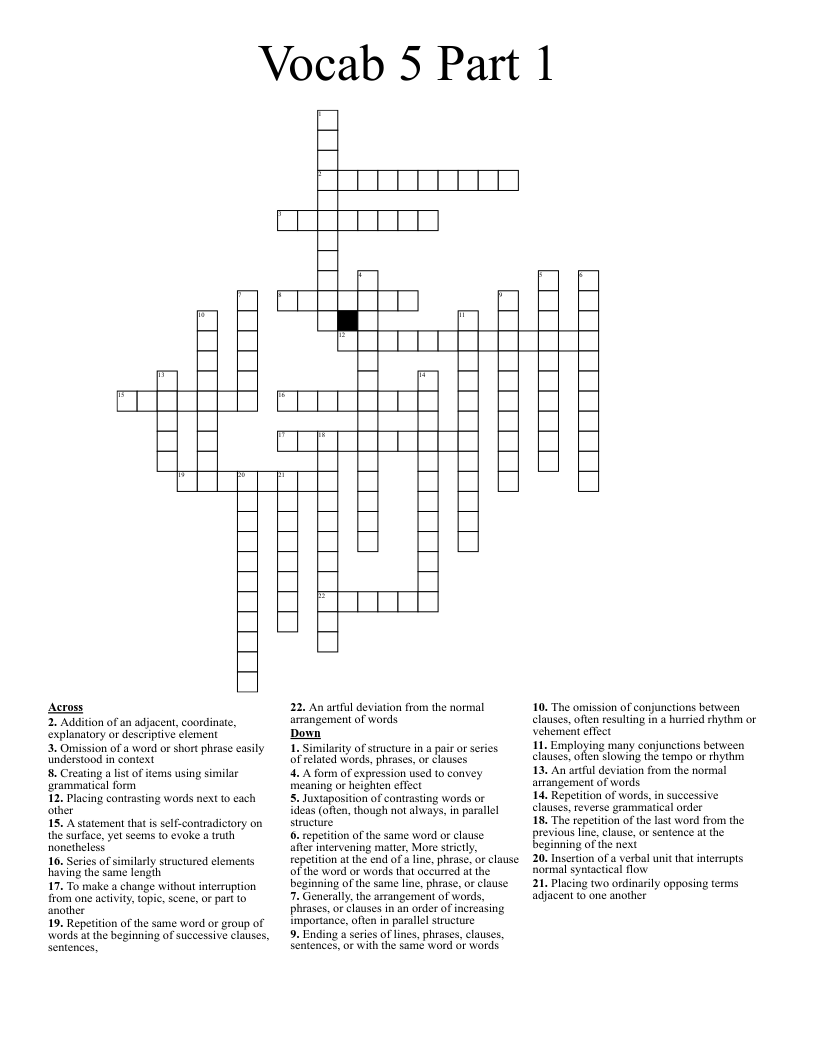Vocab 5 Part 1 Crossword