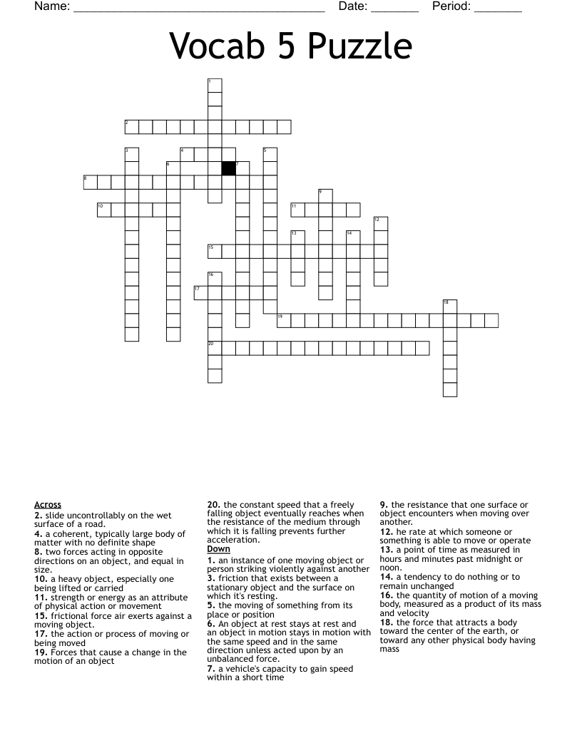 Vocab 5 Puzzle Crossword