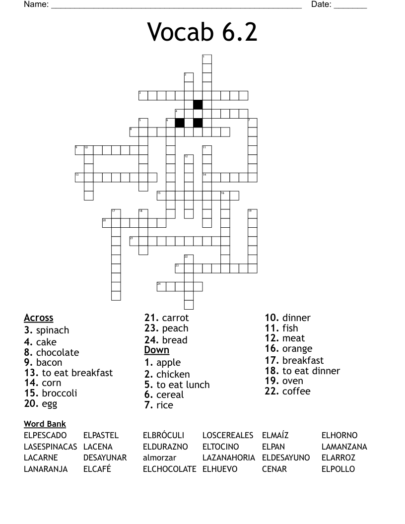 Vocab 6.2 Crossword