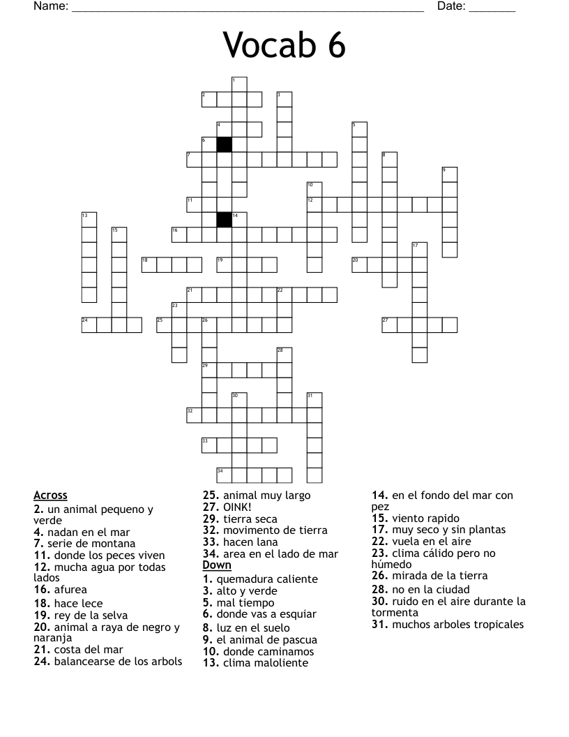 Vocab 6 Crossword