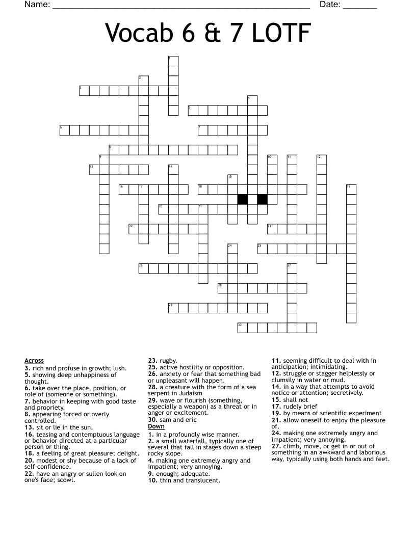 Vocab 6 & 7 LOTF Crossword